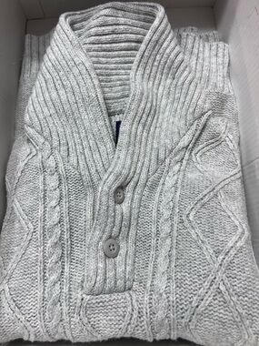 American Eagle Outfitters Light Gray Cable Knit Shawl Cardigan
